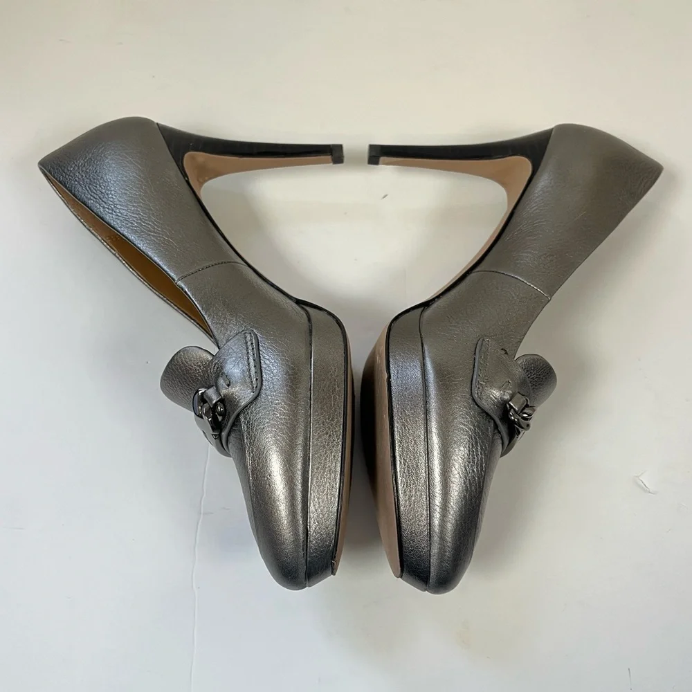 Coach Metallic Silver Leather Platform Loafers Size 6.5 B - Picture 5 of 12